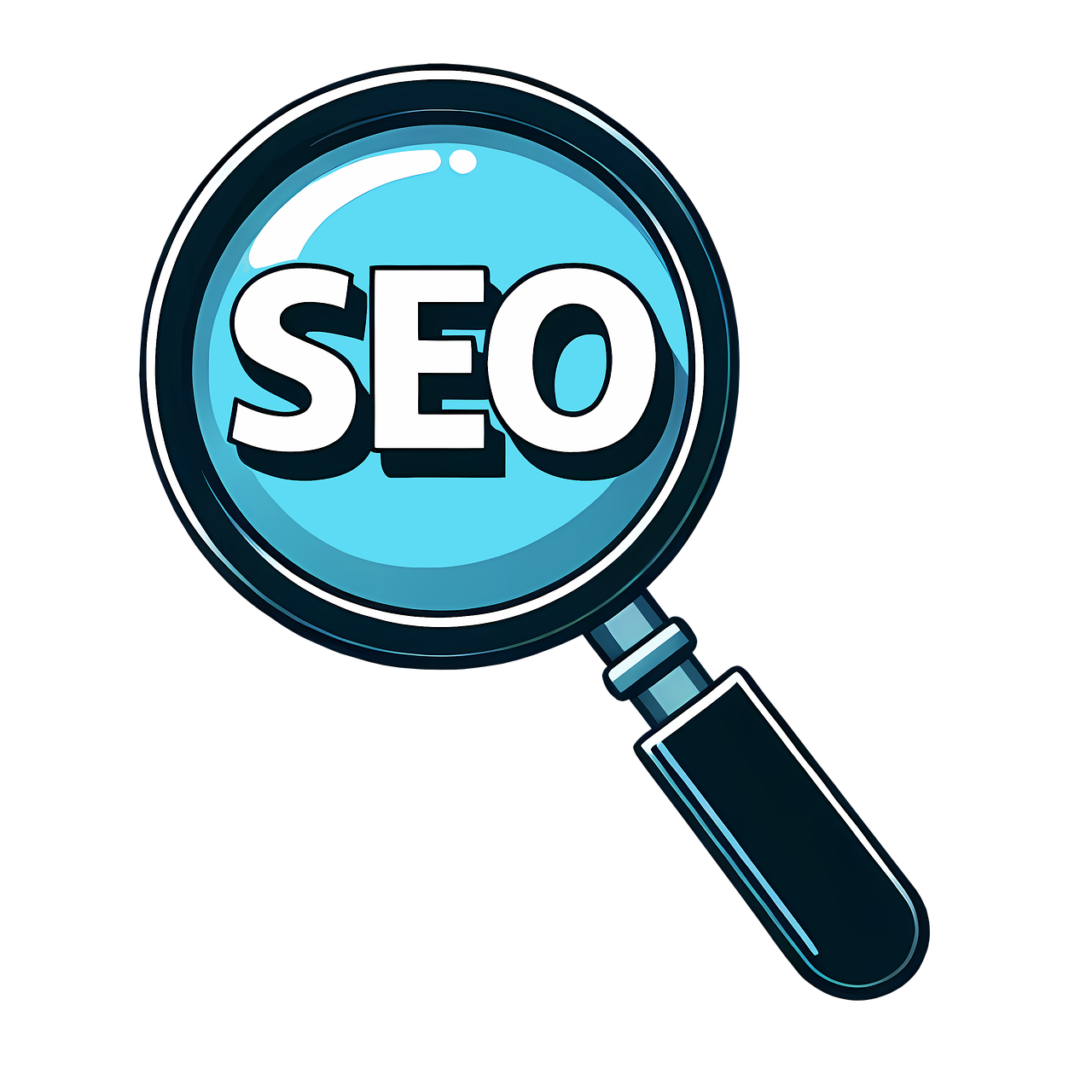 Magnifying glass focusing on SEO text, representing search engine optimization and improved online visibility - Digital Fiducia