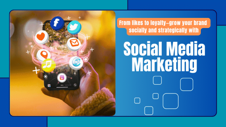 Hand holding smartphone with floating social media icons, representing strategic social media marketing for brand growth
